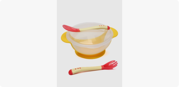 Тарелочка с термоложкой и термовилкой на присоске арт.139 Бусинка                                    купить в Саратове